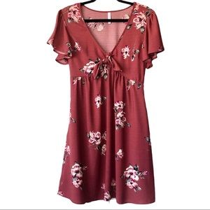 EUC XHILARATION Mauve Floral A Line Mini Dress Med